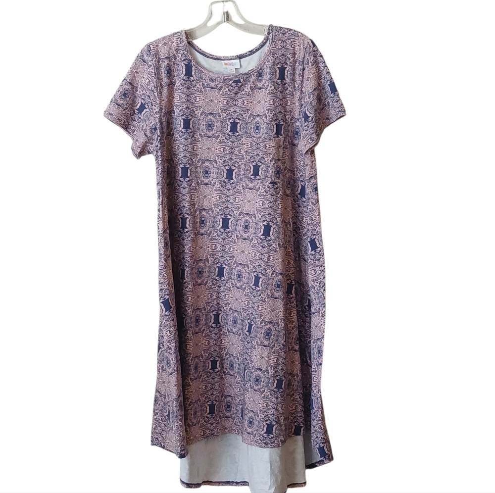 LuLaRoe Pink and Blue Patterned Carly Dress Size Medium